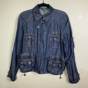 Lauren Ralph Lauren denim jacket‎ large NWT utility bomber moto western